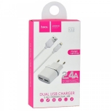 Зарядний пристрій USB 2 hoco C12 + кабель(Lightning)